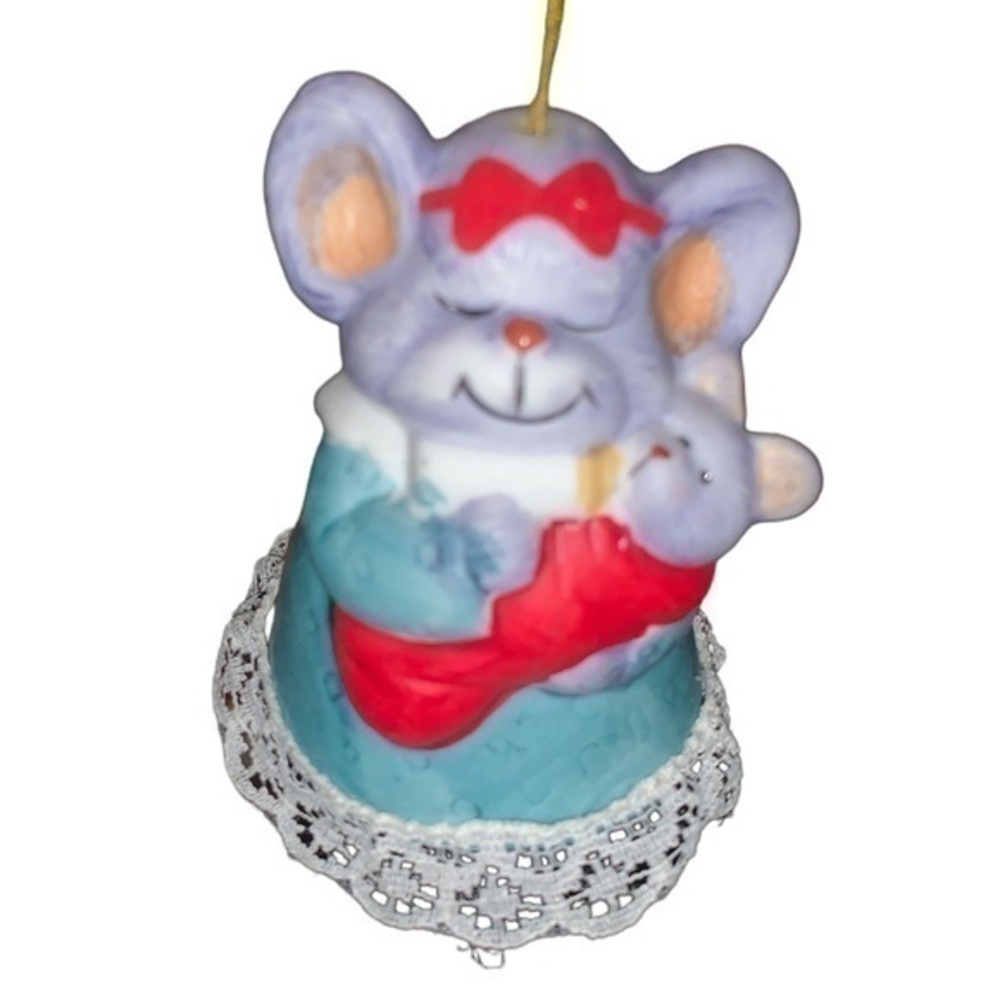 Vintage Jasco Mom and baby mouse Christmas ornament